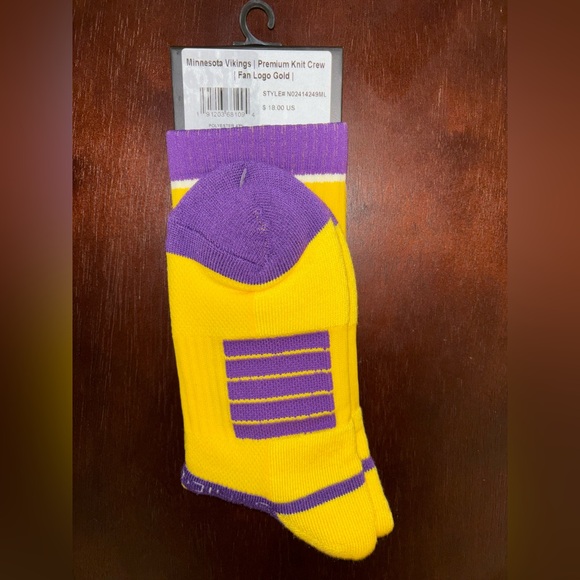 MINNESOTA VIKINGS STRIDELINE CREW SOCKS NWT MEN’S SHOE SIZE 8-12 - Picture 2 of 2